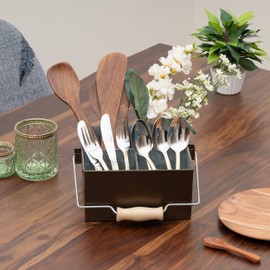 Galvanized Metal Caddy 4 Compartments With Wooden Handle, Flatware Organizer, Utensils Caddy, Silverware Caddy for Kitchen Counter, Picnic, Bathroom, Outdoor, Indoor, Multi Use - Copper Antique