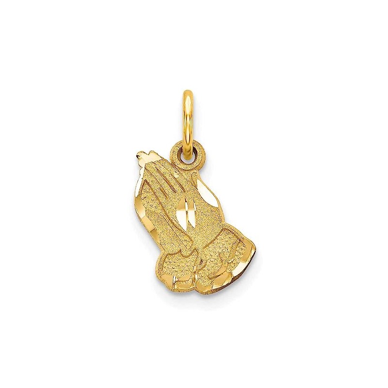 Saris and Things 14k Yellow Gold Praying Hands Charm Pendant