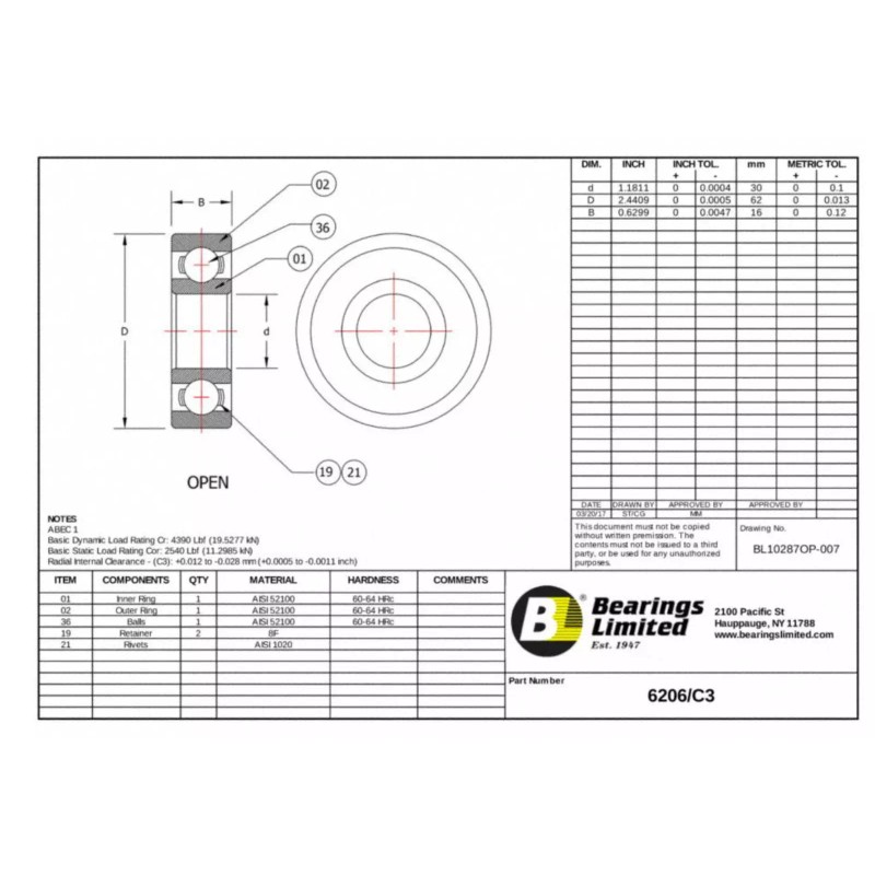NSK 6206-C3 (or JEM) NSK Ball Bearing 30x62x16 (mm) No