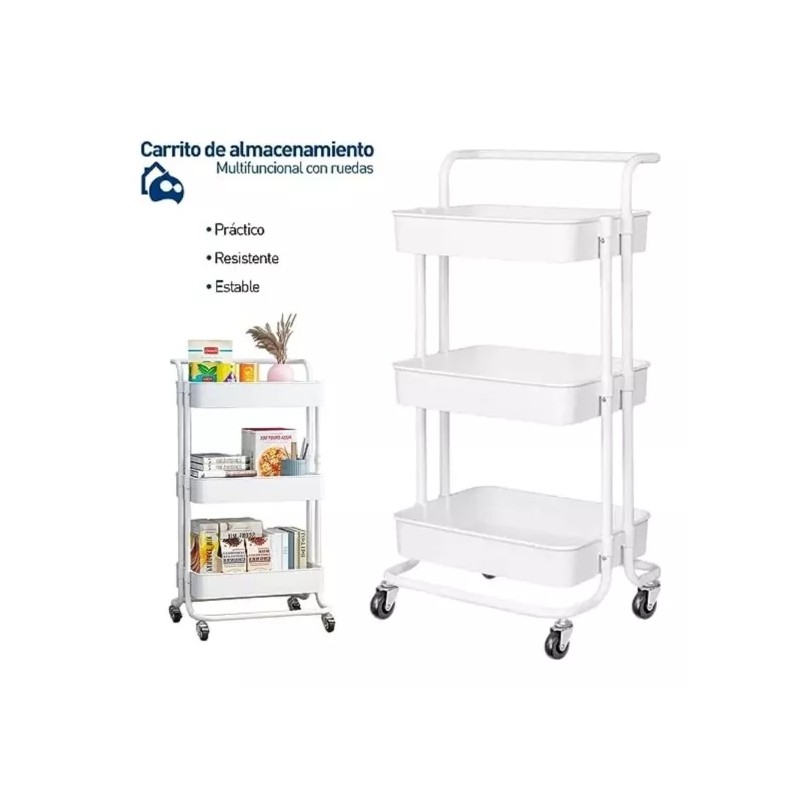 KyomiHome Carrito Organizador Estante Multiusos 3 Niveles Ruedas 360