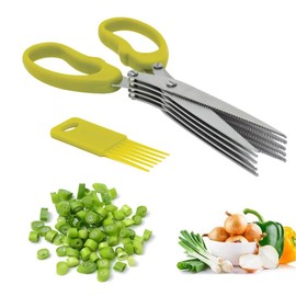 TNSRAY Herb Scissors Green Herb Scissors Stainless Steel Kitchen Scissors 5 Blades Spice Scissors Chive Scissors Vegetable Scissors with Cleaning Comb, Kitchen Herb Scissors for Herbs, Chives, Parsley