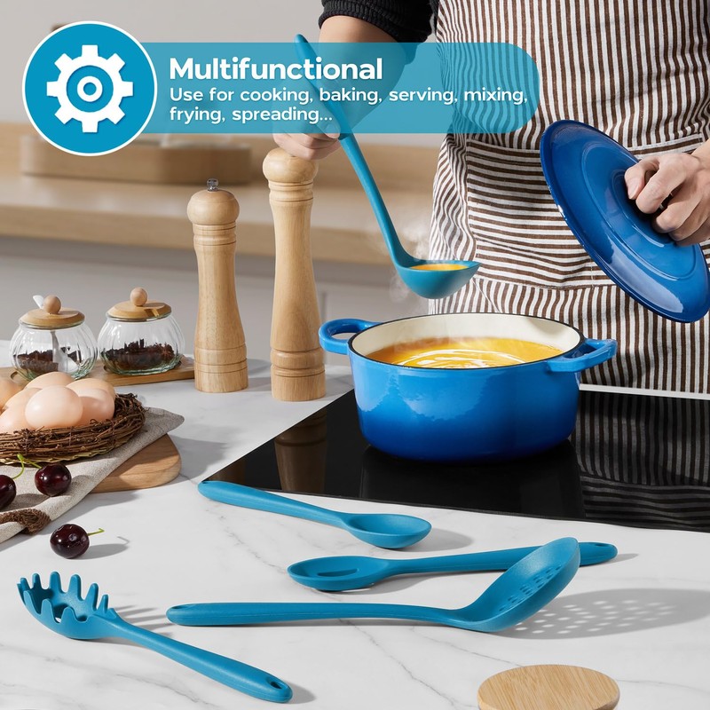 Onader Navy Blue Kitchen Utensils Set, Silicone Cooking Utensils Set