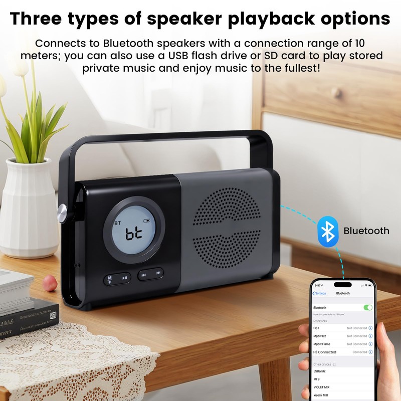 ottosing 2026 Upgraded Digital AM/FM Radio & Portable Speaker -