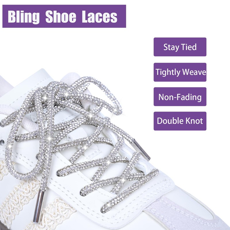 OFOCAC Rhinestone Rope Laces, Glitter Shoe Laces for Sneakers- 2PCS