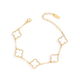 ECNOTX Lucky Bracelets for Women，Luxury 18K Gold Plated Clover Bracelet Gold Lucky Bracelet for Women Flower Four Leaf Bracelets Jewelry Gifts for Women (White Bracelet), 24cm