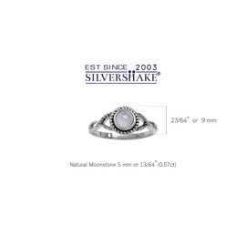 Silvershake 5MM Round Shape Cabochon Stone 925 Sterling Silver Minimalist Modern Wavy Ring Jewelry for Women, 9.5, Sterling Silver Rhodium/White Gold & Antique Finishing, genuine moonstone