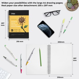 Sketchbook A4 120 Pages 60 Sheets - Ohuhu Drawing Pad DIN A4 with Spiral Bound - 200 g/m² Large White Paper - Portrait Format - Sketchbook for Artists and Professionals for Drawings and Sketches
