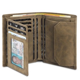 TENBST Men's Wallet with RFID Protection, Wallet with Coin Compartment, 15 Compartments, Real Leather in Portrait Format, Wallet for Men, Brown, brown, Classic