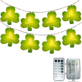 Green Shamrock Lights Battery Operated 6.8Ft 10 LED Lucky Clover Lights with Timer, Indoor St. Patricks String Light Outdoor String Light for Christmas Irish St Patricks Day Decor