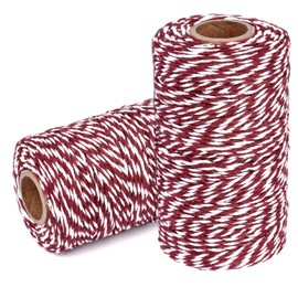Cuerda de algodón de 2 rollos Yzsfird, 2 mm de grosor, para manualidades, 04 Dark Red White, 2 mm