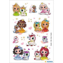 HERMA 15741 Stickers Princess Unicorn Glitter Small, Pack of 22, Girls Stickers Made of Silk Fabric with Cute Princess Motif, Children's Labels for Diary, Poetry Album, Scrapbooking, Birthday