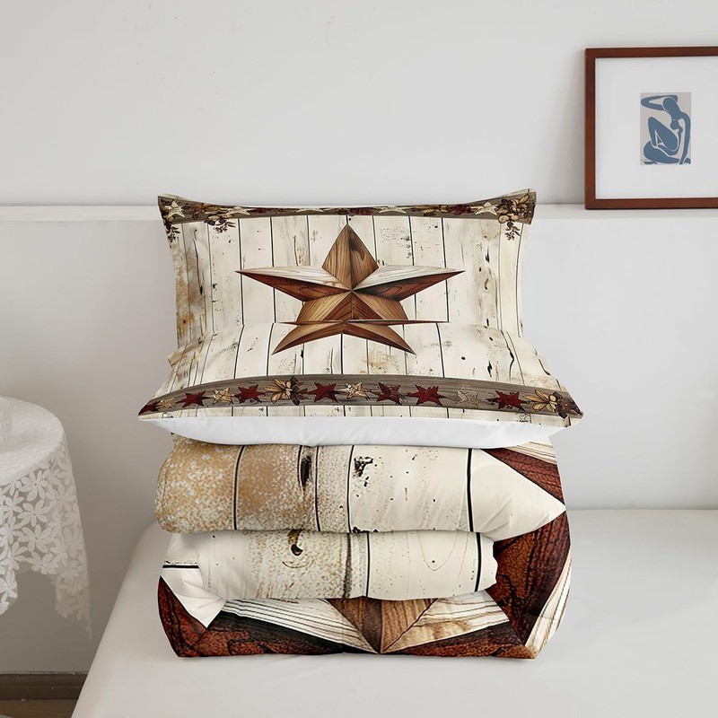 Manfei West Texas Star Comforter Set King Size, Rustic Farmhouse