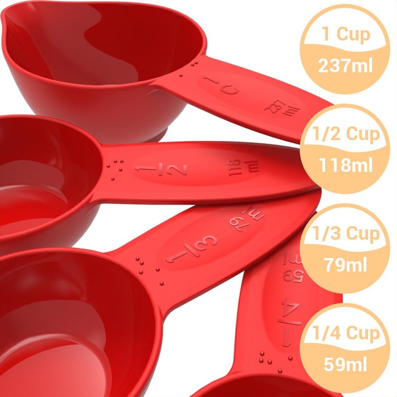 MAUJOY Braille Kitchen Measuring Cups (4-Piece) - Dual-Use for Braille