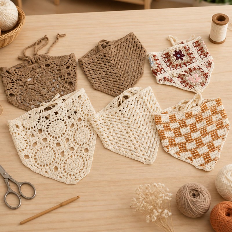 6Pcs Crochet Head Scarf, Boho Knit Hair Bandana for Women