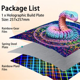 IdeaFormer Smooth Holographic PEW PES Printing Plate for Bambulab X1, X1C, X1E, P1P, P1S, A1, Spring Steel Rainbow Gear + Plaid PEW PES Build Plate for Bambu Lab 257 x 257 mm