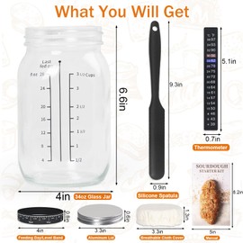 ROLIOUMEN Sourdough Starter Kit, 34OZ Sourdough Jar Container with Aluminium Lid, Feeding Band, Thermometer, Cloth Cover and Silicone Spatula, Sourdough Bread Baking Supplies
