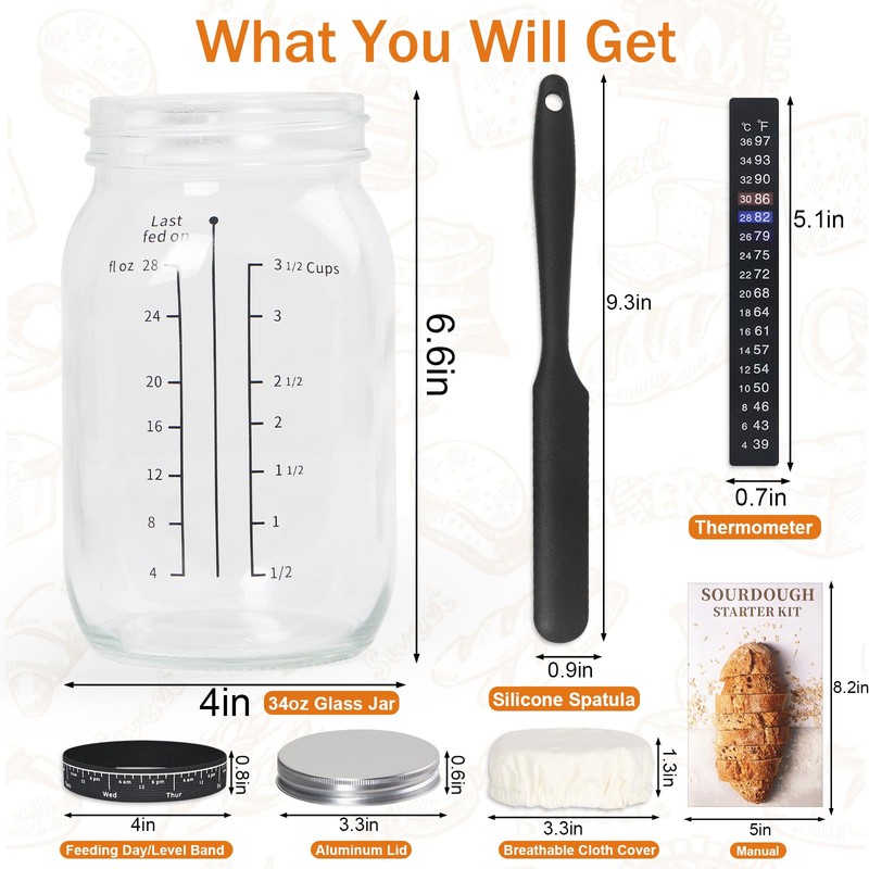 ROLIOUMEN Sourdough Starter Kit, 34OZ Sourdough Jar Container with Aluminium