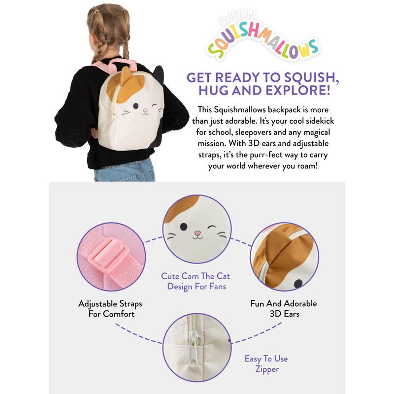 Squishmallows Girls Backpack, Cam The Cat Kids Rucksack, Cute School