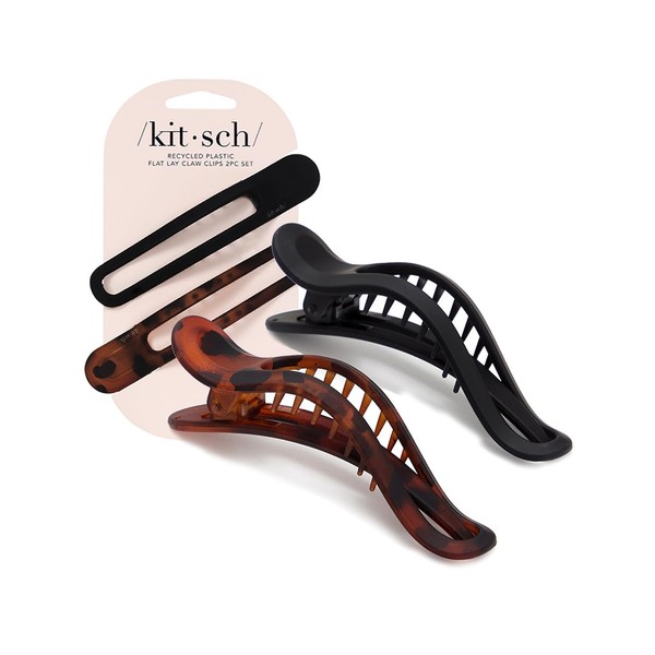 Kitsch Flat Hair Clips - Flat Claw Clips for Women | Lay Down Claw Clip for Thin & Thick Hair | Big Flat Clips for Hair | Alligator Hair Clips | Large Hair Clips for Women, 2pcs (Black&Tort)