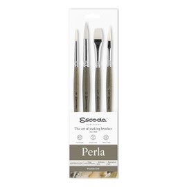 Escoda Perla Series Professional Artist Watecolor Brush Set, Synthetic White Toray Fiber, 4 Piece Set