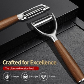 SOPHREPT Premium Stainless Steel Vegetable Peelers, Ultra Sharp Blades, Heavy-Duty Fruit Peeler with Comfort Wood Handle, Durable Potato Peeler, No Rust