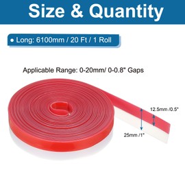 PATIKIL Silicone Seal Strip, 20 ft x 1" Width Self Adhesive Door Draft Stopper Weather Stripping Tape for Gap, Door Under Bottom, Sliding Door, Shower Glass Gaps, Clear/Red