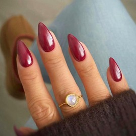 KQueenest Chrome Press On Nails - Glitzer Rot Nägel zum Aufkleben Mittel Mandel, Sparkle Bling Fake Nails Künstliche Fingernägel zum aufkleben, Glasiert Acryl Nägel für Frauen, 24 Stück