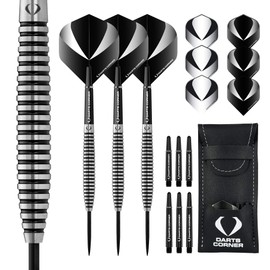 Darts Corner Warfare Darts | Steel Tip Darts Set | 80% Tungsten Barrels | Black Ring, M3 22g (D0620)
