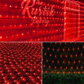 LJLNION Christmas Net Lights, 360 LED 12ft x 5ft Connectable Mesh Fairy String Lights, 8 Lighting Modes, Low Voltage Safe Adaptor for Xmas Trees Bushes Wedding Outdoor Holiday Garden Decorations, Red