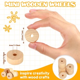 Thyle 150 Pcs Wooden Wheels Craft Bulk Wood Mini Wheels Crafts for Mini Christmas Tree Base DIY Model Cars Instrument's Clamp, Trucks(1 Inch Diameter, 3/8 Inch Thick)