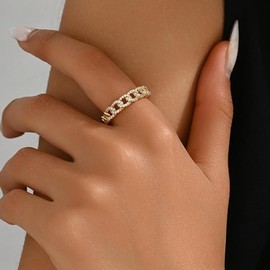 Gold Rings for Women Non Tarnish Bague Femme Or Thumb Rings Cuban Link Chain Flower Rings Adjustable Stacking Rings Wedding Jewelry Gifts for Women Girls