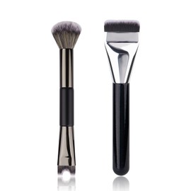 2pcs Nose Contour Brush Set - 2-In-1 U-Shaped & Fluffy Brush, Flat Foundation Concealer Makeup Brush - for Blush Highlight and Nose Sculpting and Defining.