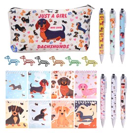 XIAZHDZ Dachshund Gift Set, Dachshund Notebooks, Dachshund Ballpoint Pen, Dachshund Pencil Case and Paper Clips, Perfect Dachshund Gifts for Women, Men and Children