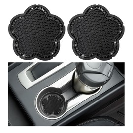 2 PCS Bling Car Cup Holder Coaster, 2.75 Inch Anti-Slip Rhinestone Auto Insert Cup Coaster, Universal Vehicle Cute Plum Blossom Crystal Drink Cup Mat for Women Girls (Black)