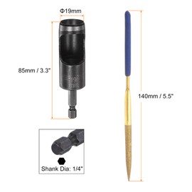 HARFINGTON Leather Hole Punch Tool 19mm 45#Steel 1/4 Hex Shank Drill Bits Electric Hollow Punch Set with 5.5" Half-Round File for Leathercraft Belt Fabric PVC Plastic Handbags Watch Band DIY