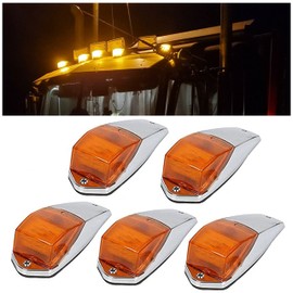 7BLACKSMITHS 5PCS 31LED Amber Cab Marker Light Top Roof Truck Running Lights w/Chrome Base Compatible with Peterbilt Kenworth Freightliner Volvo Mack