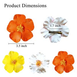 SOFISO 3Pcs Hawaiian Flower Hair Clips for Women 3.5 Inch Artificial Flower Clips Plumeria Hibiscus Hair Clip Beach Vacation Party Boho Hair Accessories for Women Girls（Orange Yellow and White）