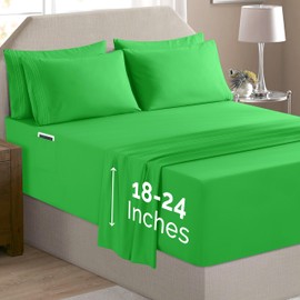 Elegant Comfort Luxury Soft 6-Piece 1500 Premium Hotel Quality Bed Sheet Set with Extra Deep Pockets 18-24 Inch, Wrinkle Free, Storage Pockets, Extra Deep Pocket 6PC Sheets, Queen, Emerald Green