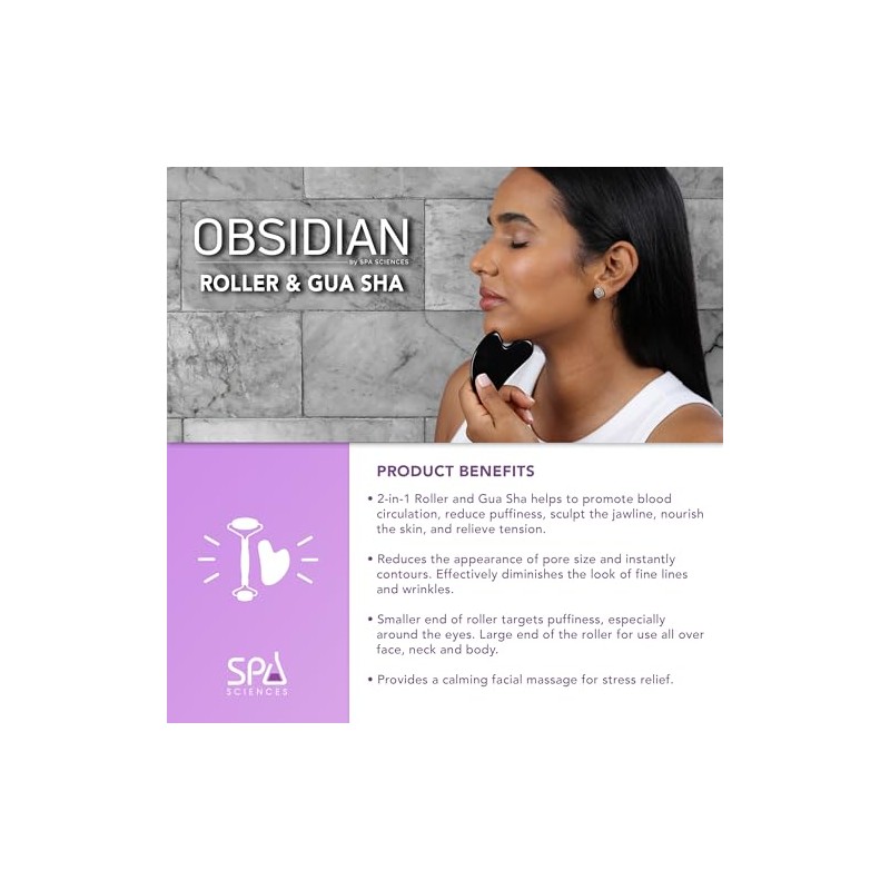 SPA SCIENCES - Obsidian Roller & Gua Sha - Black