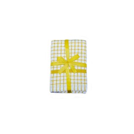QUALITY HOME TEXTILES 100% Cotton Luxury Terry Towelling Tea Towels | Pack of 3| Kitchen Hand Towels Dish Cloth Super Absorbent Soft Touch | Hanging Loop | Gift Packed Tea Towels (Yellow)