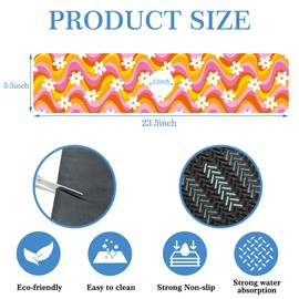 Faucet Mat Splash Guard Retro Floral Daisy, Soft Diatom Mud Material, Strong Water Absorption, Non-slip,Easy to Clean for Bathroom, Kitchen 23.5"X5.5"