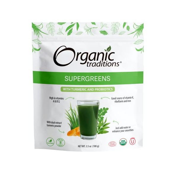 Organic Traditions Probiotic Super Greens with Turmeric - 3.5oz - Greens Powder Blend, Drink Mix