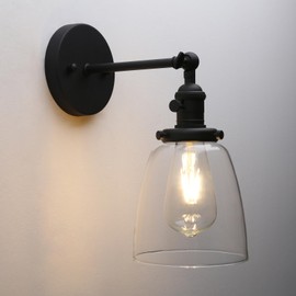 Pathson Vintage Hardwired Wall Sconce with On Off Switch, Clear Glass Black Vanity Light, Indoor Wall Lighting Fixtures for Bathroom Bedside Garage Porch Cafe Club
