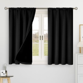 BGment 100% Blackout Curtains 40 Inch Length for Cafe, Rod Pocket and Back Tab Double Layer Thermal Insulated Full Room Darkening Bedroom Kitchen Curtains, 2 Window Panels, 42 x 40 Inch, Black