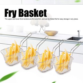 4Pzs Red de Acero Inoxidable para Freír Cesto de diseño flexible Colador de Cocina para Patatas Fritas Utensilio de Cocina(Plata)
