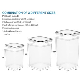 VERONES Large Tall Airtight Food Storage Containers, 10 PACK Plastic Airtight Kitchen & Pantry Organization, Ideal for Flour & Sugar Plastic Canisters with Labels