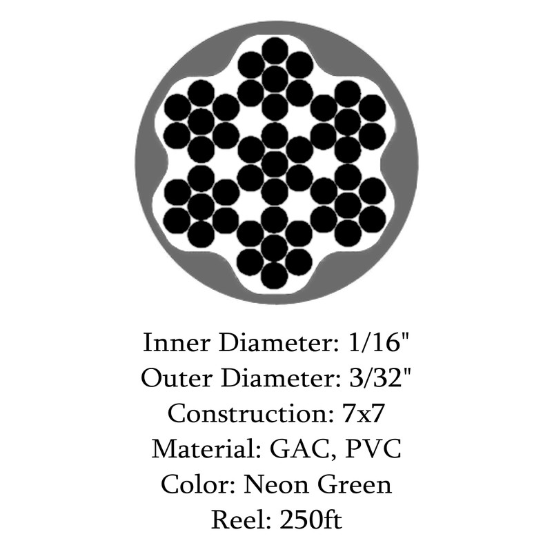 Lexco Cable 1167332CCNG 250' Spool of 3/32" Neon Green PVC