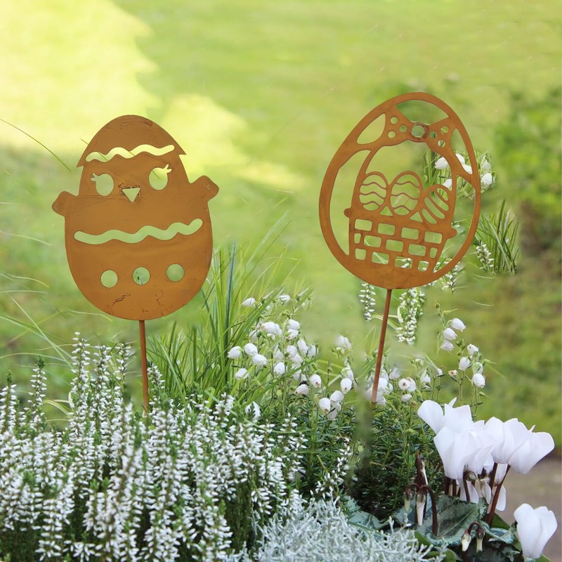 CHENBOOW Garden Stake, Pack of 10 Garden Stakes, Easter Rust,