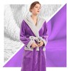 Inner Wish Women Hooded Plush Robe, Fleece Cozy Warm Bathrobe,VIOLET+LT.GREY,L/XL
