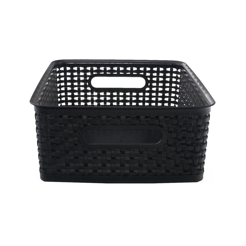 Advantus Plastic Weave Bins, Medium, Black, Pack of 2,40327